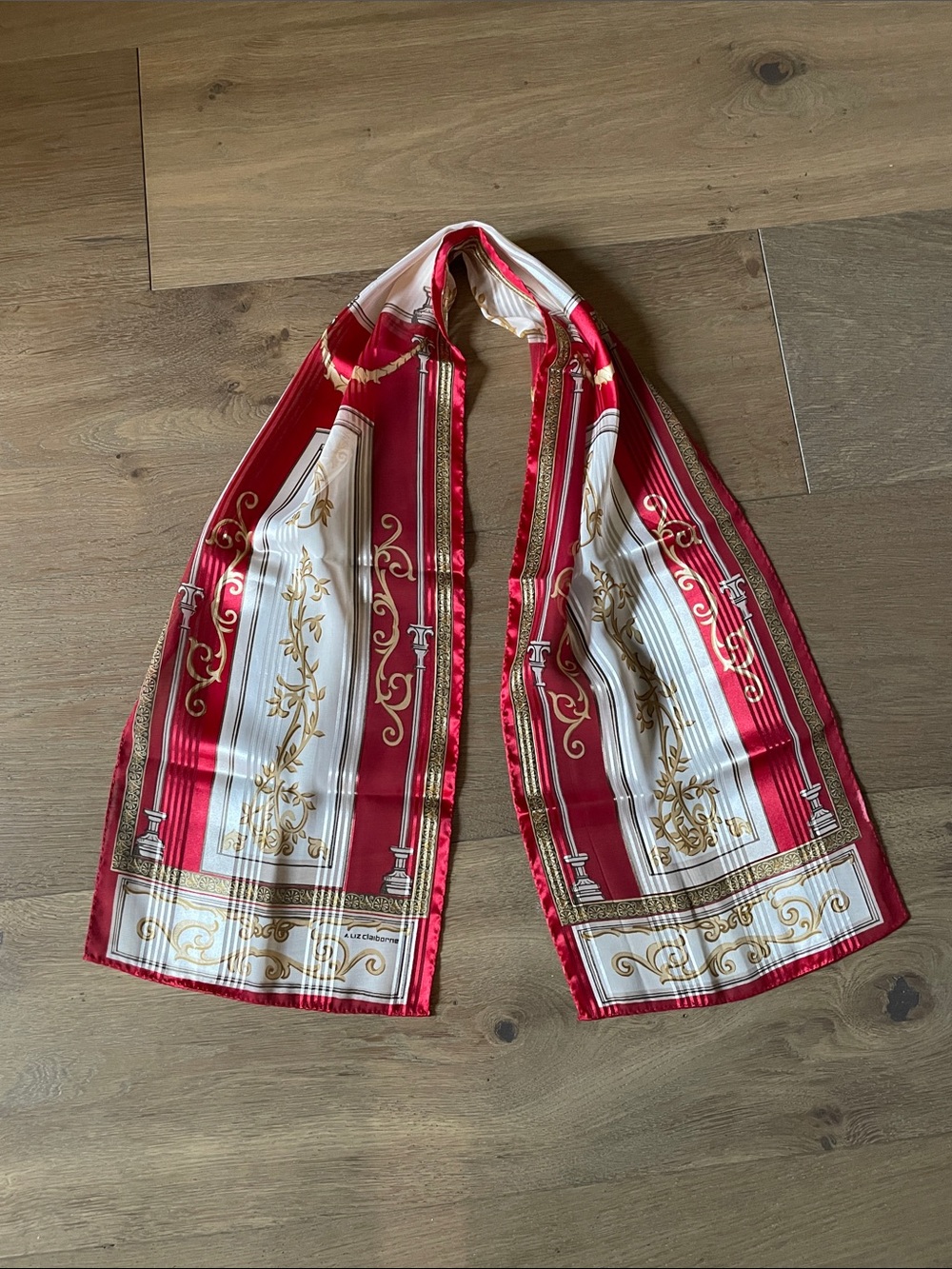 Liz Claiborne Vintage Long Scarf Red, White, Gold